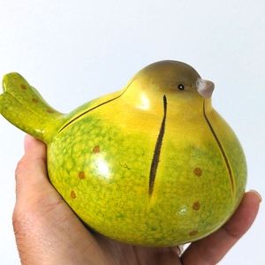 POTTERY Ceramic Bird Hand painted Gourd Pear Shape Bright Green MCM 3" H